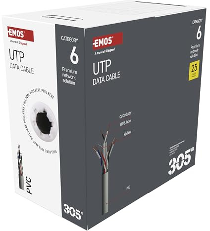 EMOS - UTP Netzwerkkabel CAT 6, 305m, PVC - CAT6-Patchkabel UTP - 2,5/5 Gigabit LAN Kabel, 250 MHz - ungeschirmtes Ethernet Kabel - für Innenbereich