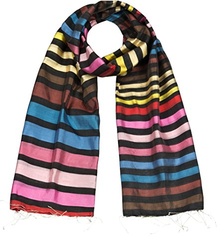 Maharanis handgewebter reiner Seidenschal Fairtrade Streifen Regenbogen 55 x 190 cm