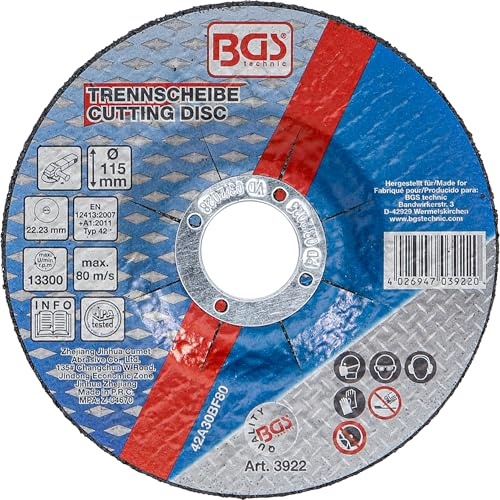 BGS 3922 | Trennscheibe für Metall | Ø 115 x 2,5 x 22,2 mm | Typ 42 | gekröpfte Ausführung | für Winkelschleifer | geeignet für Stahl | max. 13.300 U/min (80 m/s)