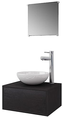 vidaXL 4-TLG. Badmöbel-Set mit Waschbecken und Wasserhahn Schwarz