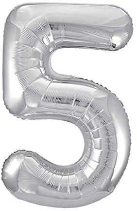 Silver Number 5 Shaped Large Foil Balloon (86cm) 1 Piece - Perfect for Birthday Parties and Special Events