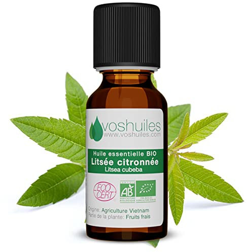 Huile Essentielle BIO de Litsée citronnée - 100% Pure et Naturelle - HEBBD et ECOCERT - Huile Essentielle aux Nombreuses Vertus et Applications 10ml - VOSHUILES