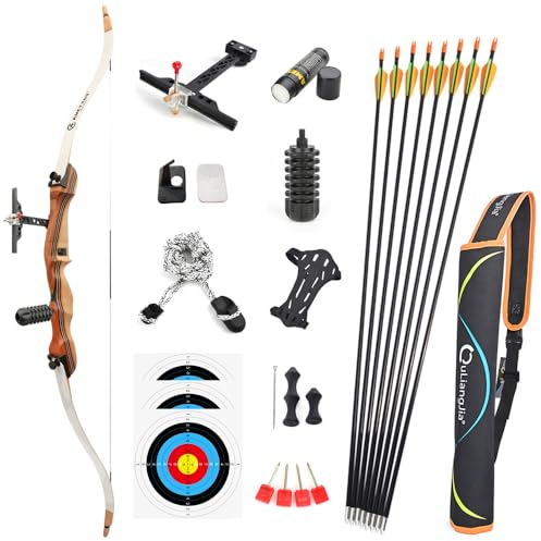 SHARROW Bogenschießen Recurve Bogen und Pfeil Set für Anfänger, 48 54“ Praxis Ausbildung Bogen Recurvebogen 10-20lbs Sportbogen Traditionelle Holzbogen (54-18lbs)
