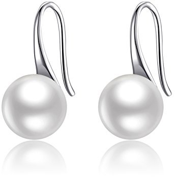 Boucles D'oreilles En Perle Pour Femmes, En Argent 925 AAA Perle De Culture D'eau Douce, Boucle D'oreille A Crochets En Forme De Goutte D'eau Douce (Argent 925/1000, 8.0-8.4 mm)
