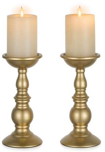 2 Stück goldene Kerzenhalter für Stumpenkerzen, goldene Kerzenständer, am besten geeignet für 7,6 cm hohe Stumpenkerzen, Geschenke für Hochzeit, Party, Zuhause, Spa, Reiki, Teelicht (2 x L)