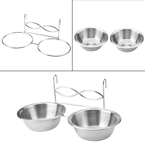 Hanging Pet Bowls Stainless Steel Food Water Bowls Feeder Detachable Dog Cage Kennel Hanging Feeding Drinking Containers with Hook