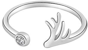 PRAK Damen 925 Sterling Silber Luxus Ringe,Mode Schmuck Silber Ringe Geweih Hirsch Elch Ringe Zircon Ring Für Frauen Weihnachtsfeier Schmuck