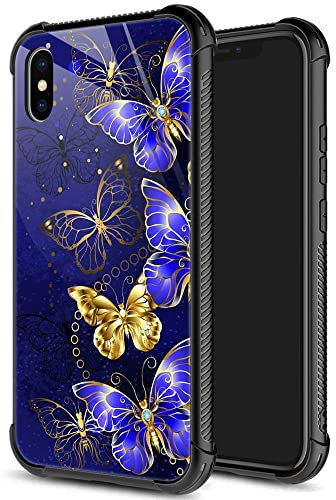 ZHEGAILIAN for iPhone Xs Max Case, Military-Grade Protection, All-Around Shockproof Corners, Anti-Scratch Phone Case for iPhone Xs Max - Blue Gold Butterfly