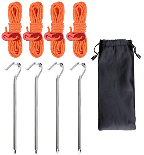 TRIWONDER Guy Ropes Paracord Guyline Nylon Rope with Tensioners Reflective Cord with Tent Pegs for Outdoor Camping Hiking Awning (Orange - 4 Ropes + 4 Pegs)