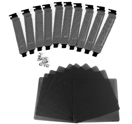 euroharry PCI Slot Abdeckung Lüfterabdeckung 120mm mit Ultra-feinem Staubfilter Computer PC Lüfter Feinstaubfilter 10 Stück (10x 120mm Staubfilter + 20mm PCI Slot, Schwarz)