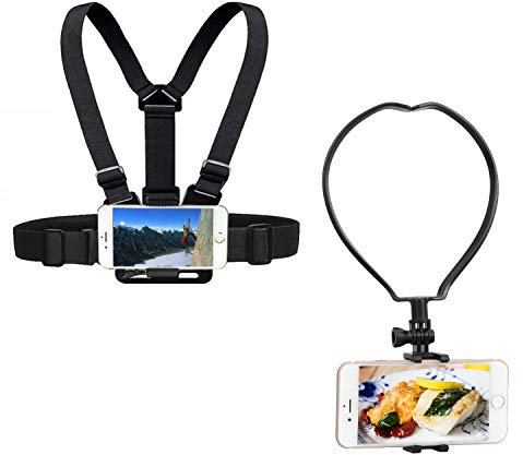 Yoogeer VLOG/POV Adjustable Cellphone Selfie Chest + Neck Mount Holder Strap for Action Camera/Gopro Hero/iPhone SE 11 Xs X 8 7 Samsung Galaxy S20 S20+ Huawei Phone
