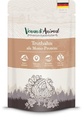 Venandi Animal Katzenfutter Nass | 100% frisches Fleisch | Single Protein: auch für Katzen mit empfindlichem Magen geeignet (Truthahn, 12 x 125g)
