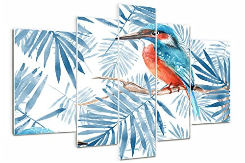 Tulup Glasbild 5 Teile 170x100cm Wandbild Küche & Wohnzimmer Gehärtetem Sicherheitsglas Wandkunst Akrylglas - Pflanzen und Vogel