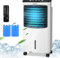 RELAX4LIFE 3 in 1 Mobile Klimaanlage, Ventilator mit Fernbedienung & 2 Kühlakkus, 75W Klimagerät mit 8 L Wassertank, Luftbefeuchter mit 3 Geschwindigkeitsstufen, Timer 7,5 h, Luftreiniger auf Rollen