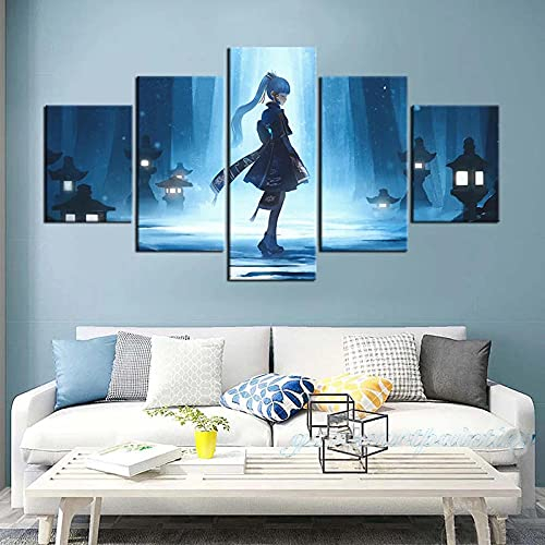 Wondbeau Leinwanddrucke Modulare Wandkunst Wandaufkleber 5 Teiliges Wandbild Druck auf Leinwand Malerei Moderne Abstrakte Poster Mit Rahmen M/100cm×50cm Spielgrafik Genshin Impact,Ayaka