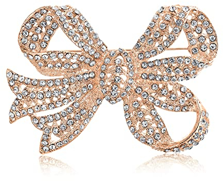 Broche Écharpe Nœud Ruban Filigrane Déclaration Grande Mode Nuptiale Cristal Scintillant Blanc Hiver Mariage Style Vintage Victorien Plaqué Rose Pour Femmes