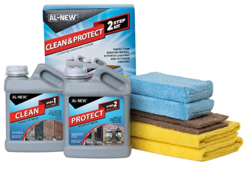 AL-NEW 2-stufiges Reinigungs- und Schutz-Set | Reinigen, Wiederherstellen und schützen Sie Ihre Außenmöbel, Garagentüren, Außenleuchten, Fensterrahmen und mehr (473 ml Set)