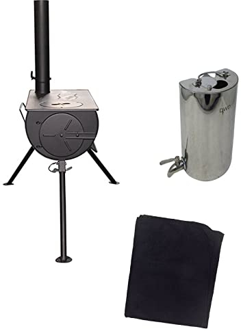 DWD Sherwood® Outdoor Wood Portable Log Burner Cooking Stove Set With Heat Mat 75x125cm Laser Welded S Steel Water Heater Boiler Carry Bag,(Stove set with 2L water heater