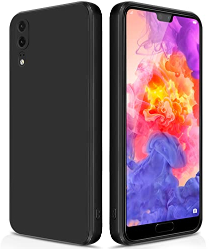 GiiYoon Hülle Kompatibel mit Huawei P20, Hochwertiges Liquid Silicone Case, Rundumschutz Handyhülle, Kratzfestes Weiches Mikrofaserfutter- Schwarz