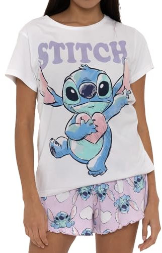 Disney Pigiama di Stitch | Stitch Pigiama Corto Donna | Pigiamone da Donna | Bianco Medium