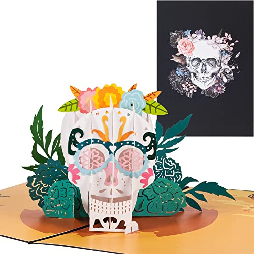 ANEWISH 3D Halloween Schädel Pop-up Karte mit Blumen, Falten Karte mit Umschlag für Halloween