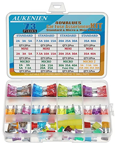 AUKENIEN Autosicherungen Set Gemischt 40 Werte Standard Mini Micro Micro2 Auto Sicherung 2A 3A 5A 7,5A 10A 15A 20A 25A 30A 35A 40A KFZ Sicherungen Flachsicherungen für PKW LKW