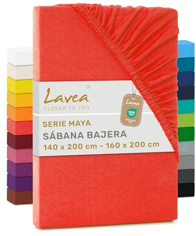 Lavea® Spannbettlaken 140x200cm - 160x200cm - Karminrot | Maya, 100% Jersey Baumwolle – Weiches Spannbetttuch mit Rundumgummi, atmungsaktives Bettlaken für Matratzen bis 20 cm