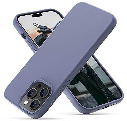 OitiYaa Silicone Case Compatible with iPhone 14 Pro Case 6.1 Inch, Soft Ultra Slim Protective Shockproof Liquid Silicone Phone Case with Anti-Scratch Microfiber Lining,Lavender Gray
