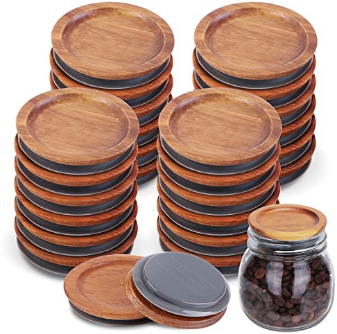 24Pack Regular Mouth Mason Jar Lids - Acacia Wooden Storage Canning Jar Lids with Airtight Silicone Seal