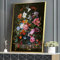 OUSHION ART Retro Nelke Lilie Rose Blumen in Vase Leinwand Gemälde Bürodekoration Schwarz Poster und Drucke Klassische Wandkunst Bauernhausdekoration 45 x 30 cm Innenrahmen