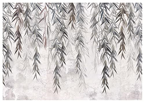 wandmotiv24 Fototapete mediterran Zweige Blätter Wand Beton, 200 x 140cm - selbstklebende Vliestapete 150g, Wanddeko, Wandbild, Wandtapete, Vintage Zement Wand grün braun M6852