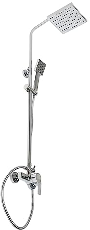 Duschset mit Armaturen, Duschsystem mit Einhebelmischer Duscharmatur, verstellbare Duschschiene und quadratischer Duschkopf, Regendusche mit Armatur