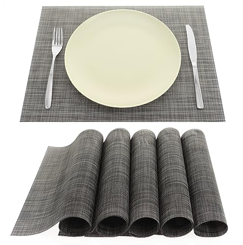 com-four® 6X Platzmatte - Tischset für 6 Personen - pflegeleichtes Platzset mit modernem Design - abwischbare Platzdeckchen aus Kunststoff (anthrazit-schwarz)