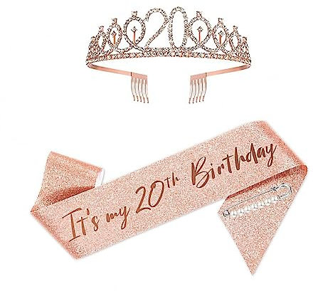 Floatdream Mädchen Schärpe & Strass Tiara Kit, Geburtstag Party Deko, 20. Geburtstag Schärpe und Tiara für Mädchen, Für Geburtstagsparty-Dekoration, Glückwünsche zum 20. Geburtstag