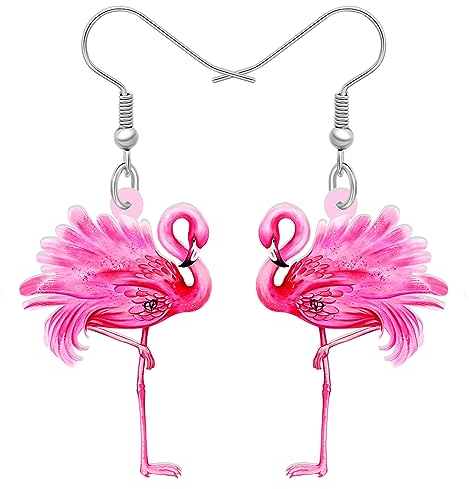 LONYOO Acryl Niedlich Rosa Flamingo Ohrringe Baumeln Drop Schmuck süße Flamingo Geschenke für Frauen Mädchen Vogel Charms (Rosa 554)