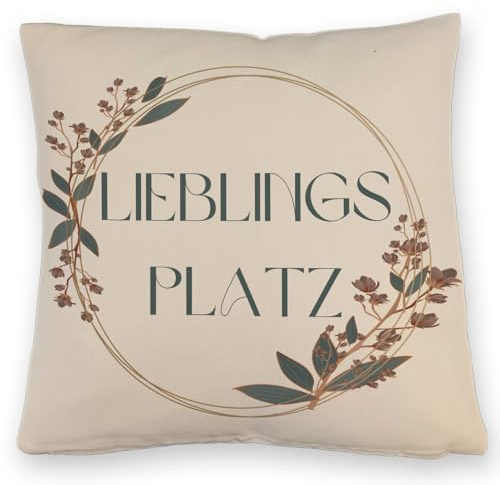 speecheese Lieblingsplatz Kissen mit Leinenoptik mit Blumen Motiv für Freunde zum Geburtstag EIN buntes DekoKissen mit Leinenoptik für Dein Wohnzimmer Pause Couch Bequem Ausruhen dekorativ