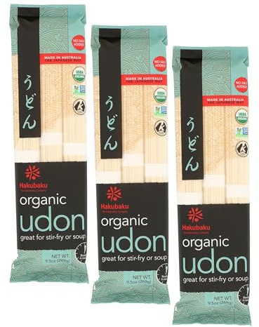 Hakubaku Organic Udon Noodles, Organic Japanese Noodles, 270g (Pack of 3)