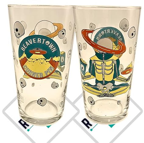 Roxley Beavertown Corner Pin X2 Pint Glasses | 56cl Glasses | Also Comes with 2 Branded Beer Mats