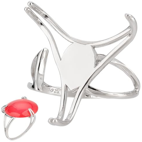 PH Pandahall 925 Base per Anello In Argento Sterling, Regolabile Porta Gemme Ad Artiglio Con Montatura a Castone per Cabochon In Vetro, Adatto per Gemme Da 17mm, 1 Pezzo