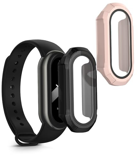 kwmobile Set 2x Custodia Smartwatch Compatibile con Xiaomi Mi Band 8 Cover - Case Silicone Protezione Orologio Fitness nero/rosa antico