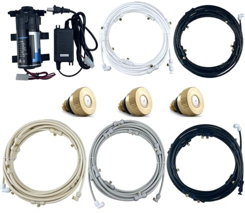 QIPN Sisteme de refrigeración de nebulización con Bomba para Exteriores, Kit Nebulizador Terraza Jardín, Boquilla Kit de Riego Automático para Jardín Terraza Invernadero