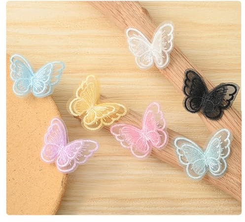 Wisafory 10 Stück Spitze Tüll Schmetterling Applikation Stickerei Aufnäher Spitzenstoff Patches Schmetterlinge Applikationen für DIY Kleidung Tasche Haarschmuck Zufällig Gemischte Farben