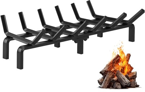 FEED GARDEN Rejilla de chimenea de hierro fundido resistente de 24 pulgadas, soporte de leña de barra de acero sólido de 1/2 pulgada, soporte de estufa de leña para chimenea interior al aire libre,