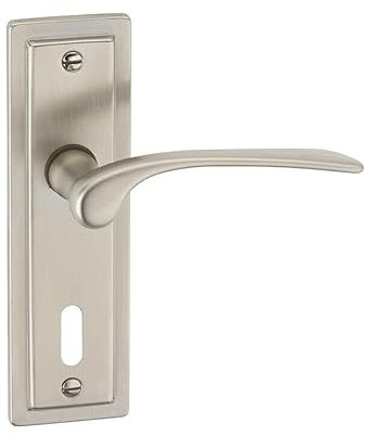 URBNLIVING Como Metal Lever Latch Door Handles Set Round Rose Design, Internal and External Use, Ideal for Home and Office, Easy Installation, Elegant Finish (Satin Nickel Keyhole)