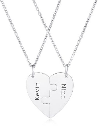 OTXIXTO Personalisierte Herz Halskette für Männer Frauen Herz Rätsel Passende Halskette für Paare Edelstahl Individuelle Gravur Name/Datum Herz Anhänger Halsketten Satz mit Geburtssteinen (Stil D1)