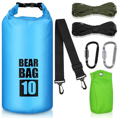 Bear Proof Food Storage System, Ultralight 10L Waterproof Camping Bear Food Bag Pulley with Paracord, Carabiner, Throw Bag
