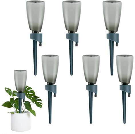 Dispositivos de riego de plantas 6 PCS Coserador de plantas con 6 piezas de 500 ml botellas de riego de goteo automático con válvula de control de liberación lenta para plantas azul, sistema de riego