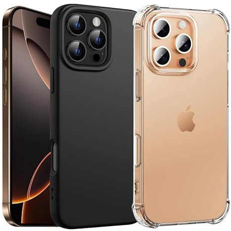 New Horrizon [2-Pack for iPhone 16 Pro Max Case 6.9-Inch [Life time Support][15 FT Military Grade Drop Protection] 2-in-1 Silicone Shockproof Phone Cases for iPhone 16 Pro Max Cover (Black & Clear)