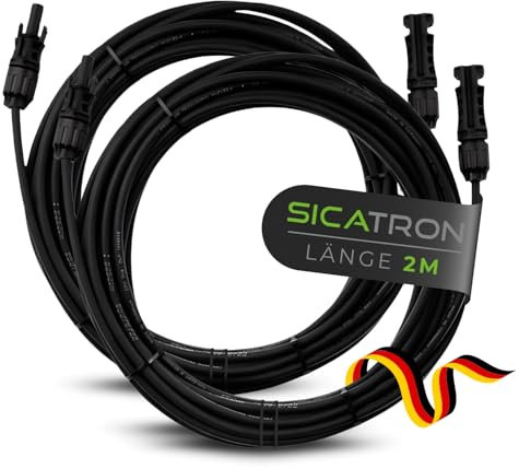 SICATRON Solarkabel mit Stecker I 2x2 MC4-Verlängerungskabel inkl. Stecker I H1Z2Z2-K Solarleitung mit kupferverzinntem PV-Kabel I Wetter- & UV-beständig