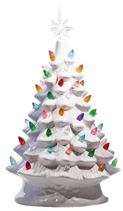 Ceramic Christmas Tree Lamp, Creative Ceramic Light up Christmas Tree, Ceramic Christmas Tree with Lights, Tabletop Ceramic Christmas Tree Night Light Decorations for Home Kitchen Office (White)